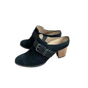 Vionic Cheyenne Mules Women 7 Black Suede Leather Buckle Block Heel Clogs